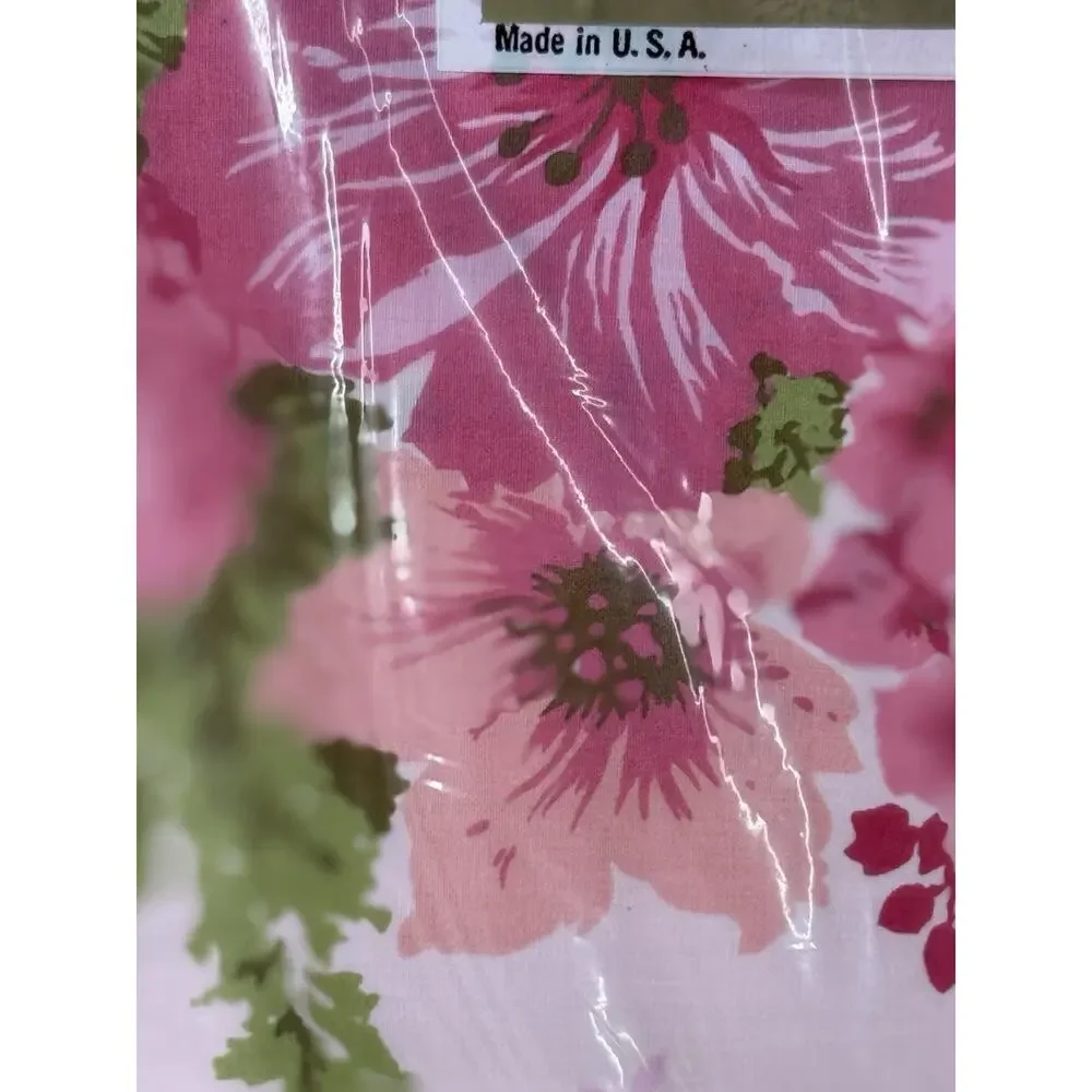 Vintage Stevens Twin Flat Sheet Pink Floral Cotton Percale NOS NIP USA MCM